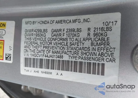 2018 Honda Accord Ex from USA, damaged, VIN 1HGCV1F44JA013488